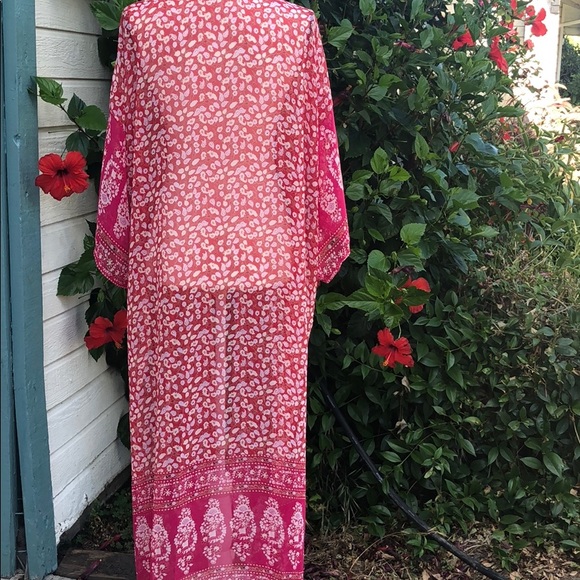 Pink Floral Boho Kimono Duster Coverup Robe - Picture 8 of 8